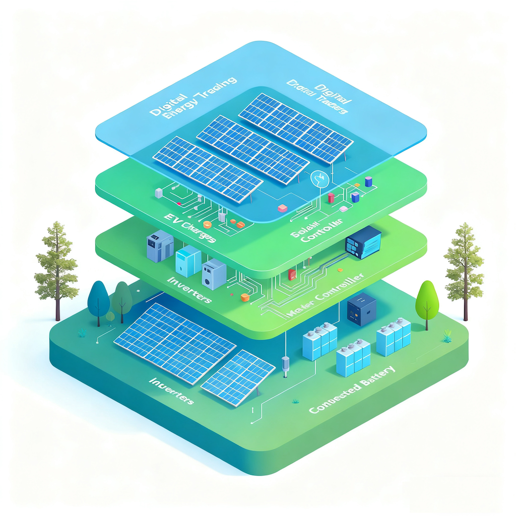 A modern diagram illustrating the layered architecture of the CubeBESS microgrid system