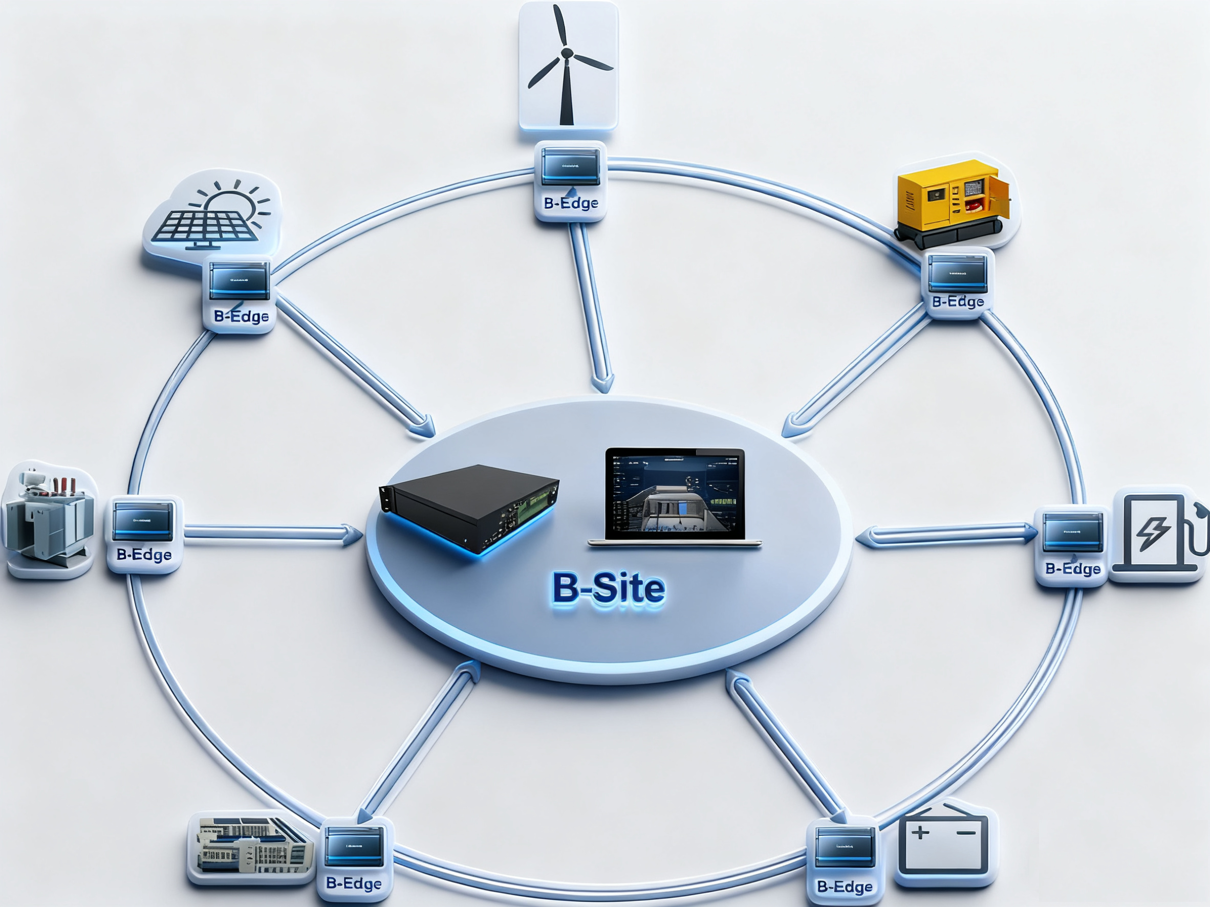 A modern city skyline integrated with green energy icons